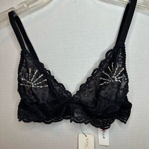 Nancy Meyer Black Lace Bralette with Sequin Detail, medium, NWT